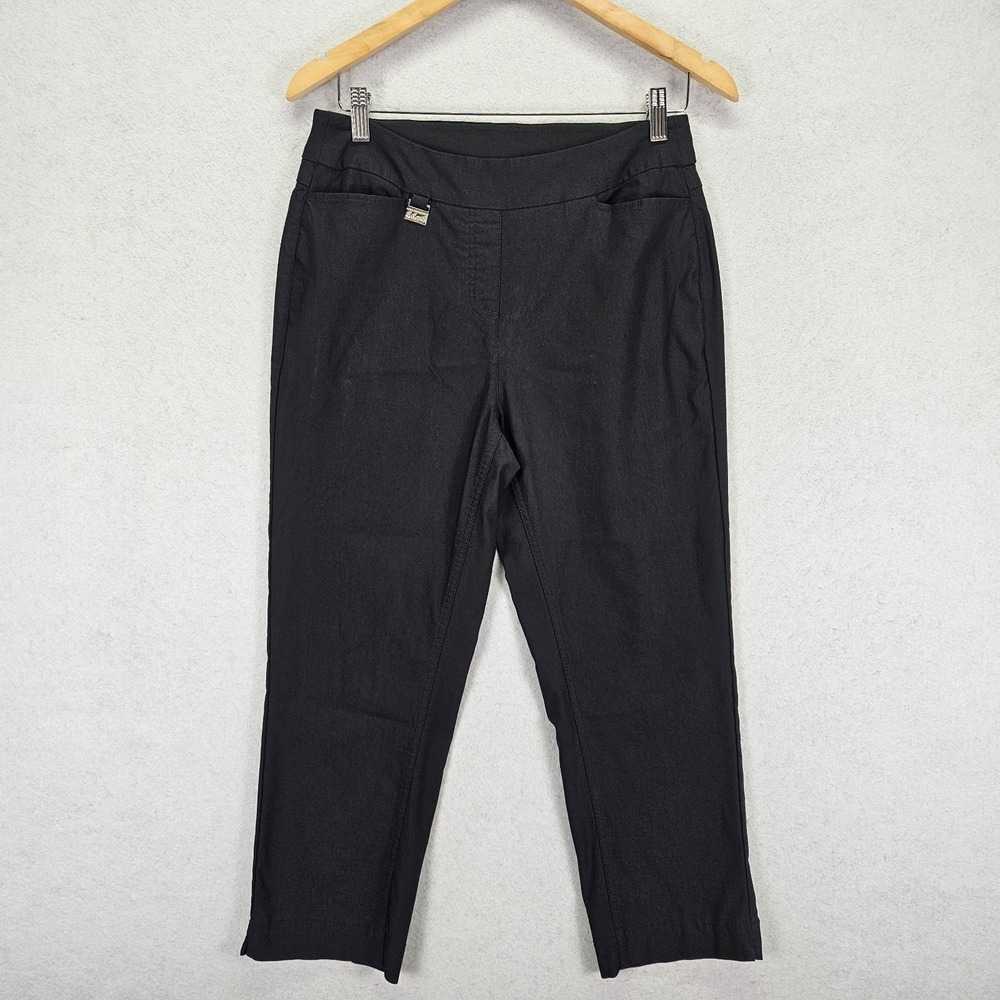 Lulu B Pull On Straight Leg Cropped Stretch Slit Pants Women Size 8 Black Travel